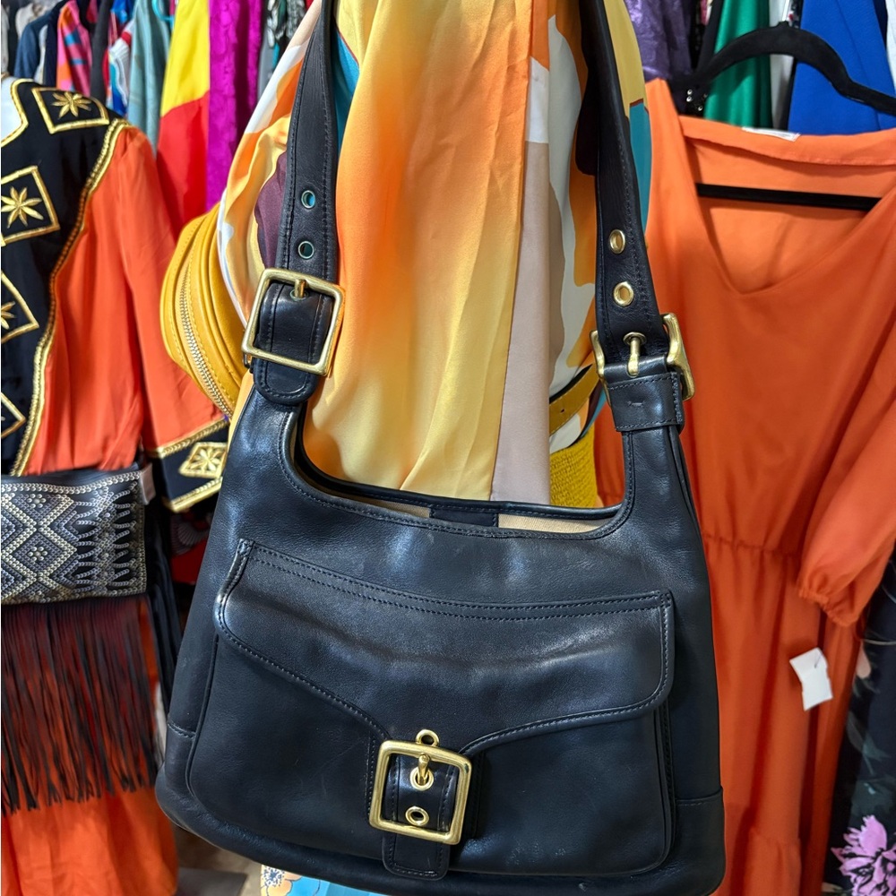 Coach 9340 Legacy Saddle Bag Buckle Leather Shoulder Purse Black Used Vintage